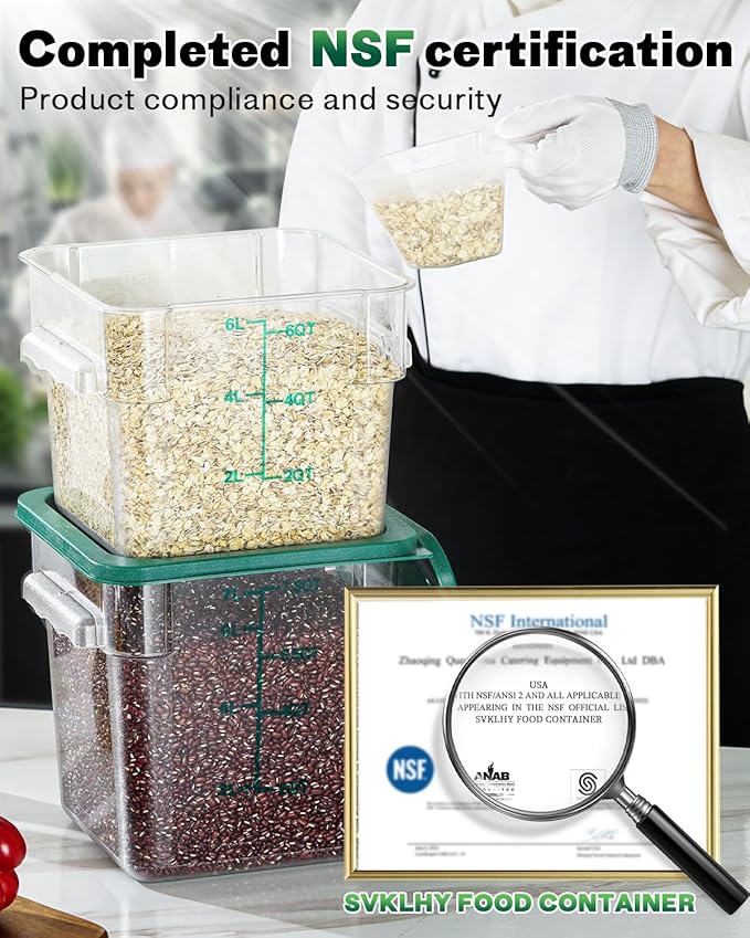 2QT NSF Food Storage Containers: 2 PCS Commercial Clear Square Food Storage - Image 3