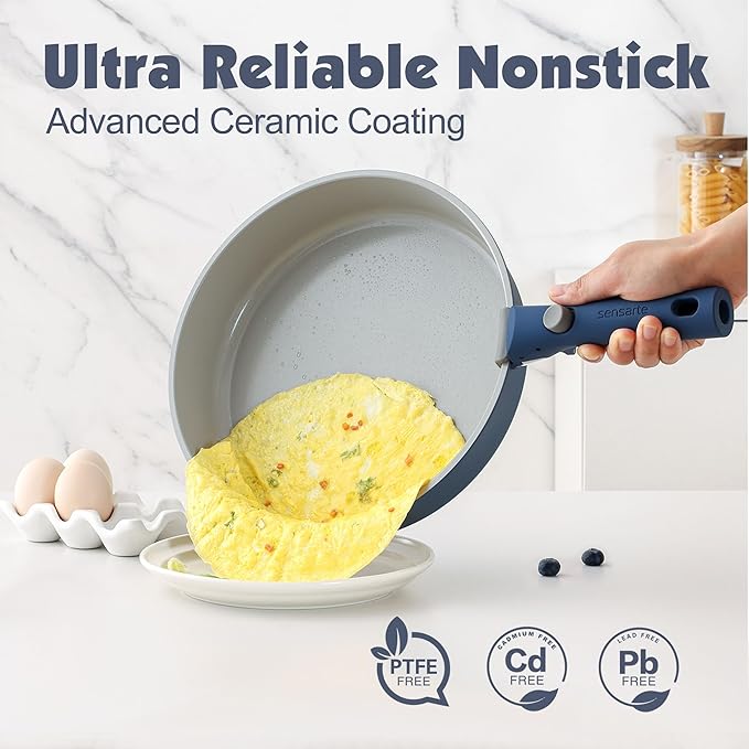 SENSARTE 24 Piece Ceramic Pots and Pans Set, Nonstick Detachable Handle Cookware - Image 4