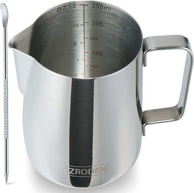 Milk Frothing Pitcher, Thicker Version 12oz Espresso Steaming Pitchers by Zroden