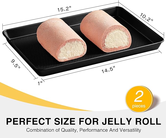 HONGBAKE 2 Pack Jelly Roll Pan Set 15x10, Cookie Sheets - Image 3