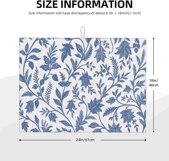 Blue Floral Print Dish Drying Mats - Image 3