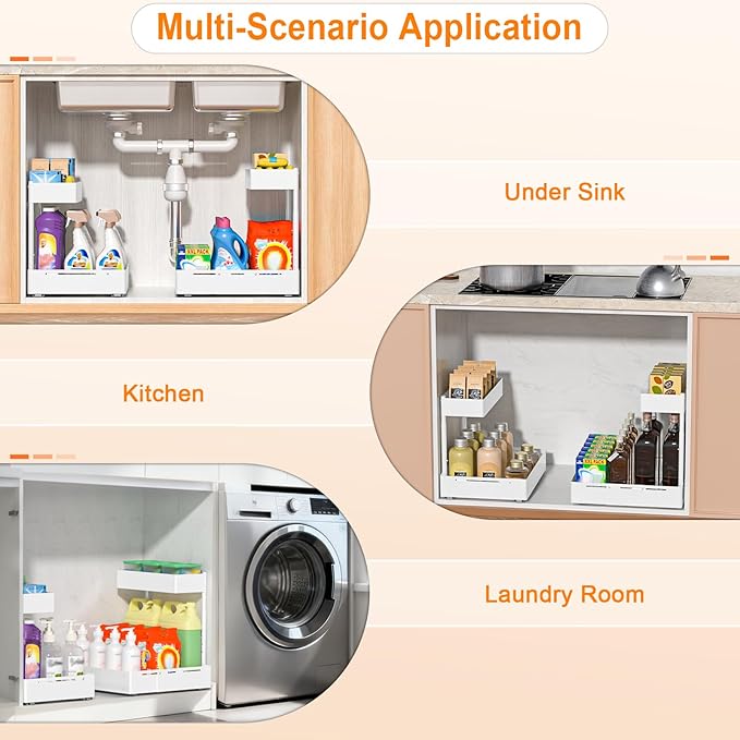 YJHome 2 Pack Expandable Under Sink Organizer, 2 Tier Pull Out Cabinet Organizer - Image 8
