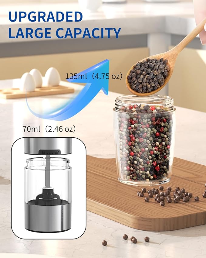 CIRCLE JOY Gravity Electric Salt and Pepper Grinder Set Stainless Steel - Image 6