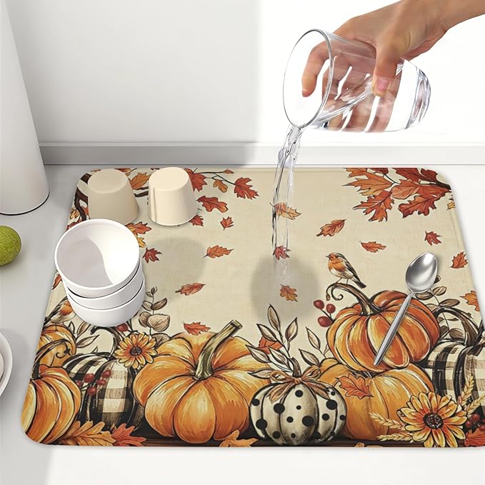 Fall Orange Pumpkin Dish Drying Mat - Image 6