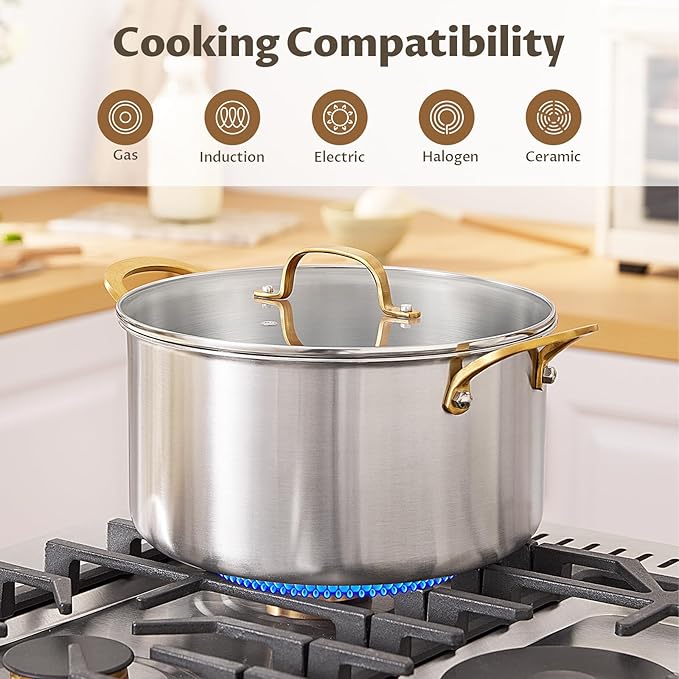 BEZIA 6 Quart 3-Ply Stainless Steel Stockpot, Soup Pot - Image 6