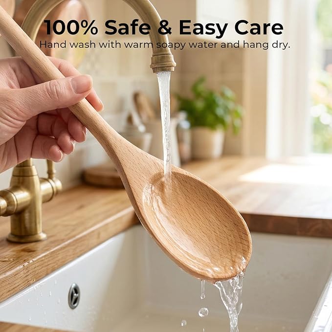 HANSGO 6PCS Wooden Spoons, 12 Inch Wooden Mixing Spoons Long Handle, Large Wood - Image 6