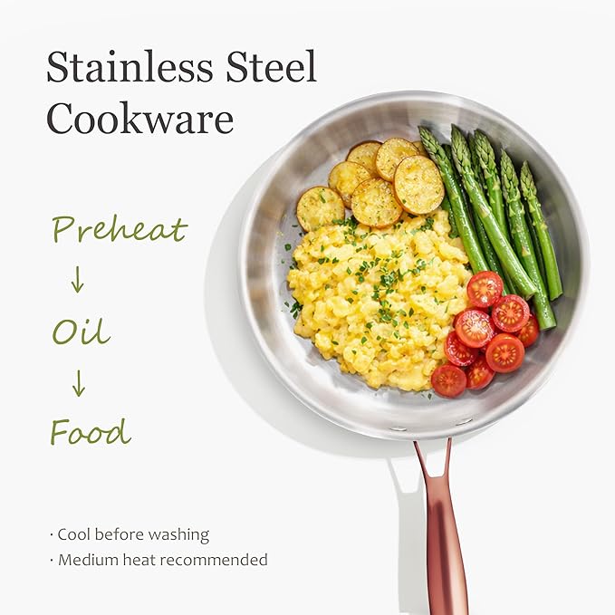 CAROTE 3-Piece Tri-Ply Stainless Steel Frying Pan Set, Skillet Set 8"/10"/12" - Image 4