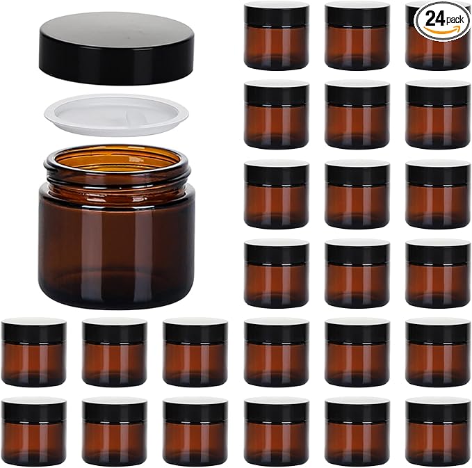 2oz Jars with Lids, Hoa Kinh 24 Pack Amber Glass Jars with Lids Empty Cosmetic by HoaKinh