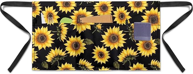 Server Apron with 3 Pockets, Waterproof Oil Waitress Waiter Half Apron by Noprintge