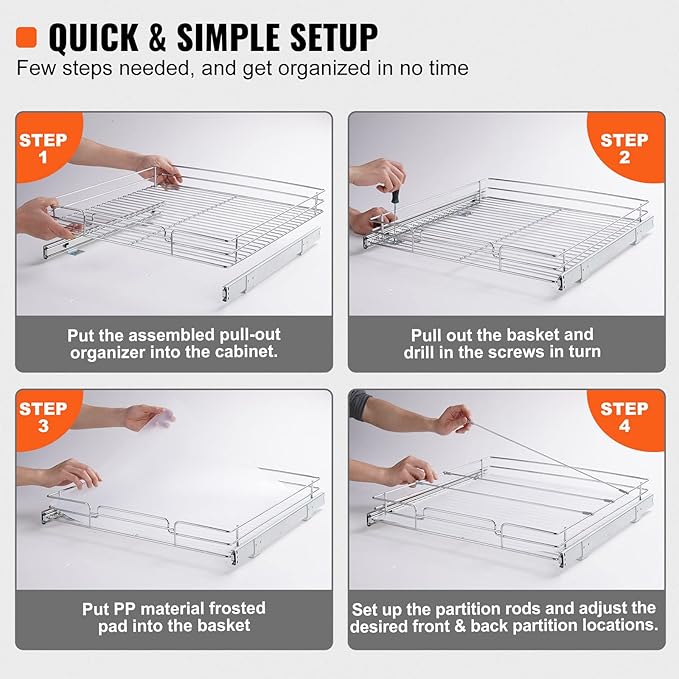 VEVOR 21.5" Wx21 Dx3.5 H Pull Out Cabinet Organizer, Heavy Duty Slide Out - Image 5