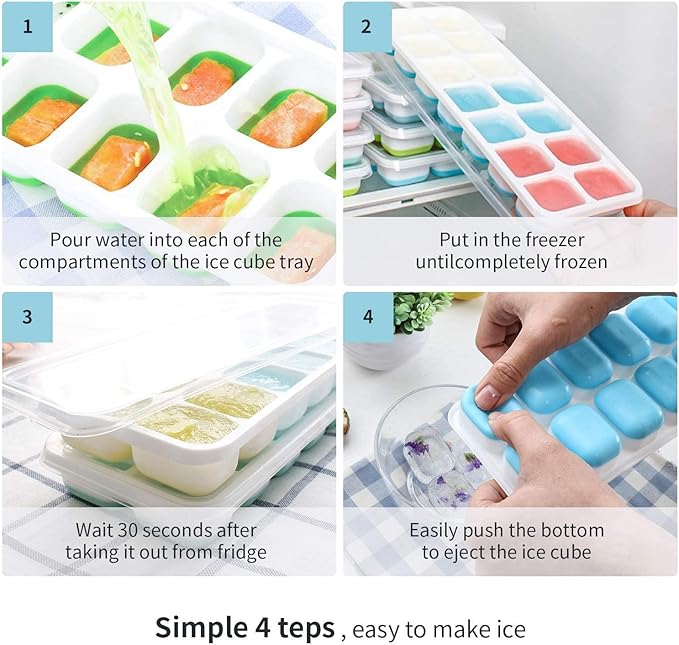 Ice Cube Tray with Lids BPA Free, 4 Pack - Image 3