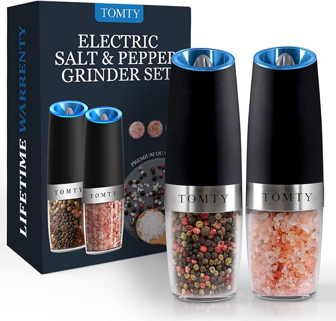 Gravity Electric Salt and Pepper Grinder Set White Elephant Gifts by TOMTY