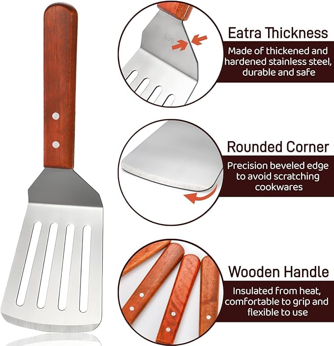 Pumtus 4 Pack Stainless Steel Spatula Set, 2 Sizes Metal Spatulas - Image 3