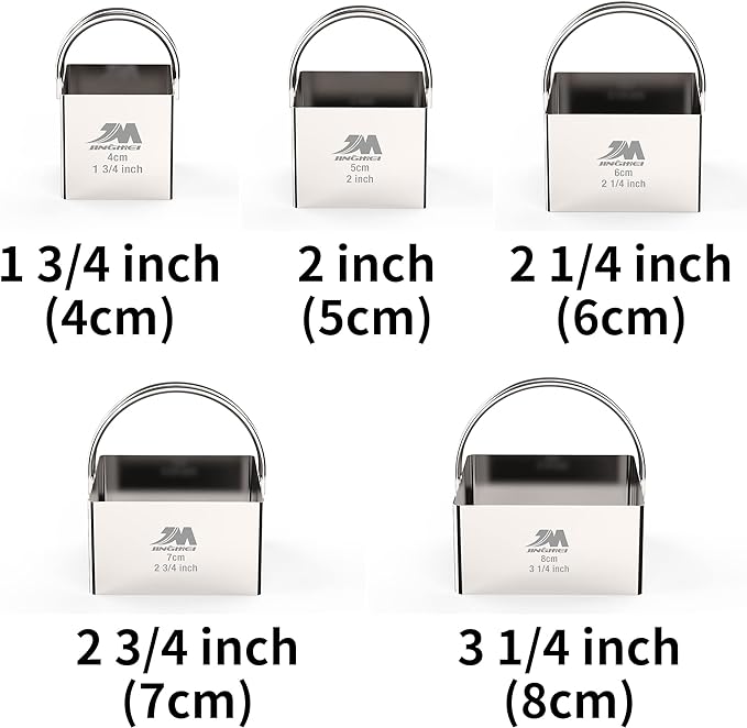 Square Biscuit Cutter Set 1.75inch 2inch 2.25inch 2.75inch 3.25inch, Stainless - Image 3