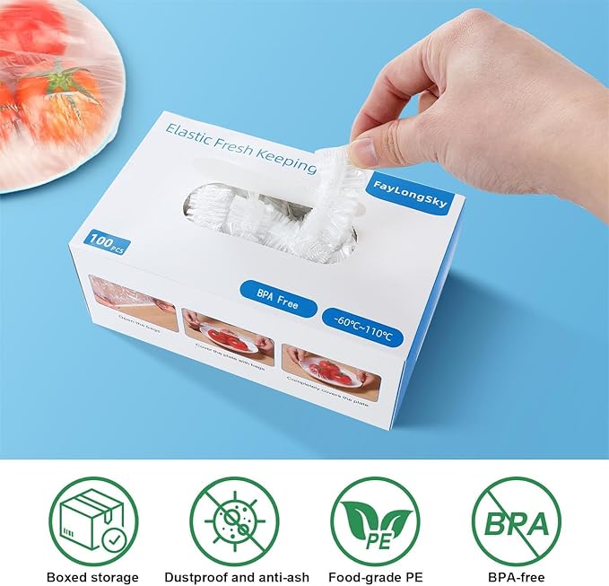 100 Boxed Bowl Covers Bread Proofing Large Thick Clear Plastic Wrap - Image 6