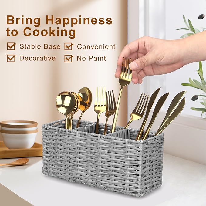 Ayiaren Grey Plastic Cutlery Silverware Holder Small Utensil Organizer Holders - Image 2
