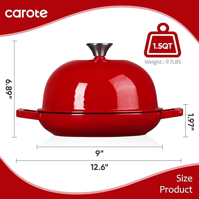 CAROTE Enameled Cast Iron Bread Dutch Oven, Round Bread Oven Pot - Image 2