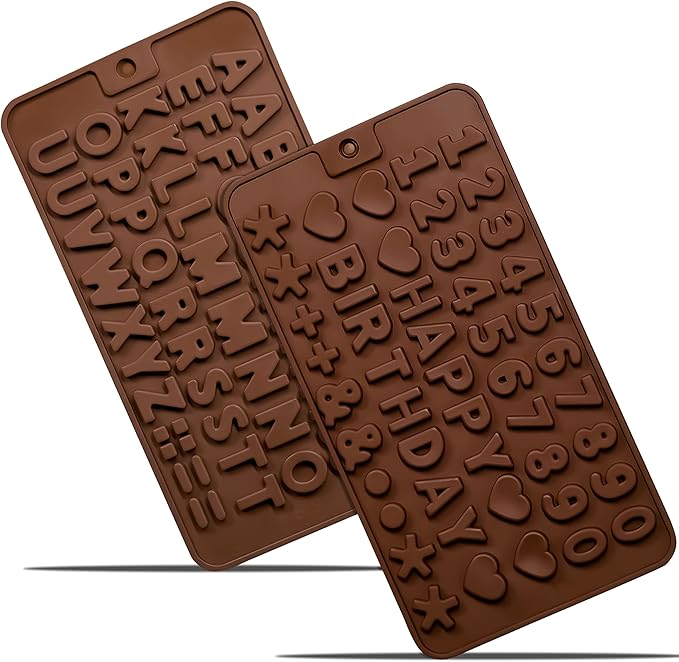 Anaeat Silicone Letter and Number Chocolate Molds, 2 Pack Alphabets & Numbers by Anaeat