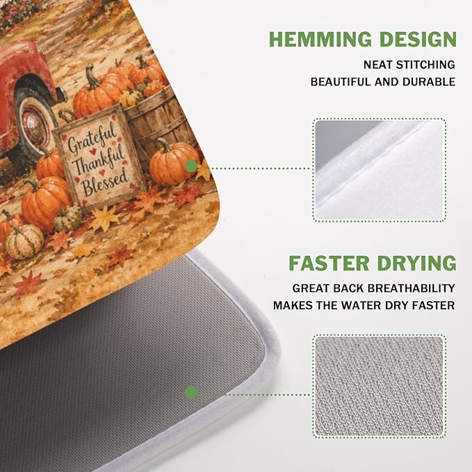 Fall Pumpkin Dish Drying Mat for Kitchen Counter Thanksgiving Autumn Harvest - Image 4