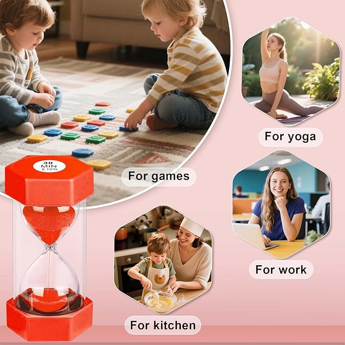 25 Minute Hourglass Sand Timer, Plastic Sandglass Watch Timer, Unbreakable Red - Image 5