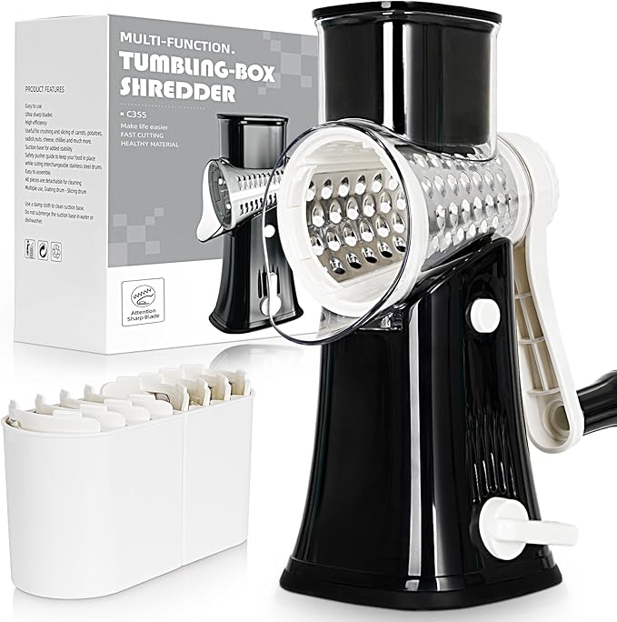5-in-1 Rotary Cheese Grater Hand Crank, Vegetable Slicer Shredder by Nexsujo