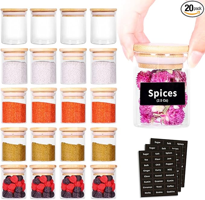 SAIOOL 20 Pack - 2.5 FL OZ Mini Spice Jars by SAIOOL