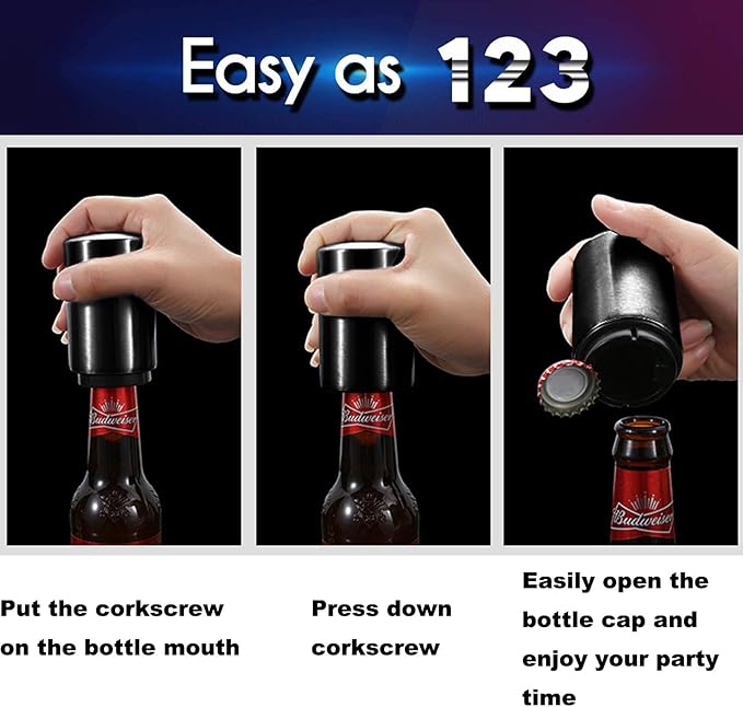 Father's Day Gift for Dad, YUDANSI Push Down Bottle Opener, Automatic Beer - Image 3