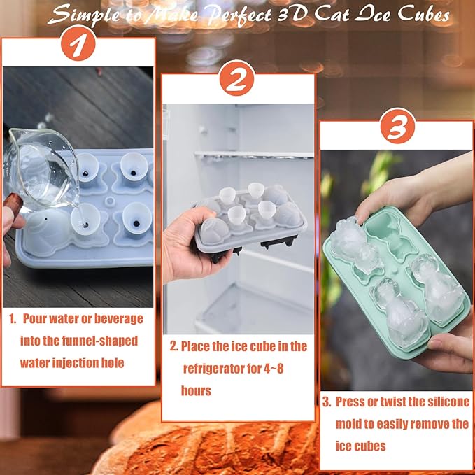 3D Cat Ice Cube Mold, Slow-Melting & BPA-Free Silicone Cat Shapes Ice Cube Tray - Image 5