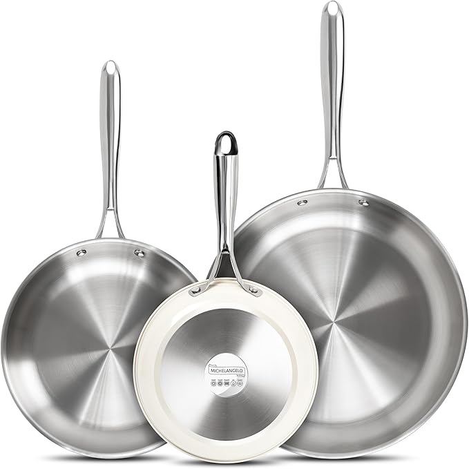 MICHELANGELO Stainless Steel Frying Pan Set, Triply Base Cooking Pans by Michelangelo