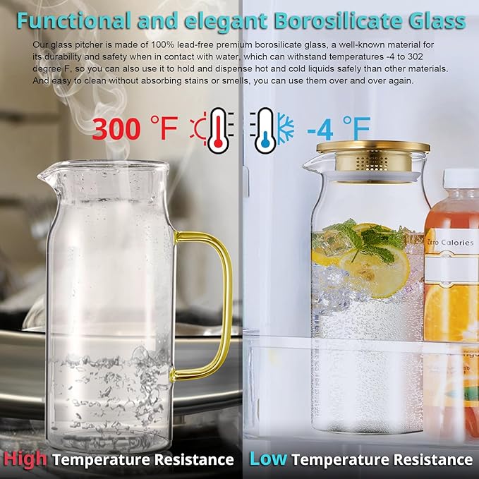 Bivvclaz 2 Liter 68 oz Gold Glass Pitcher - Image 5