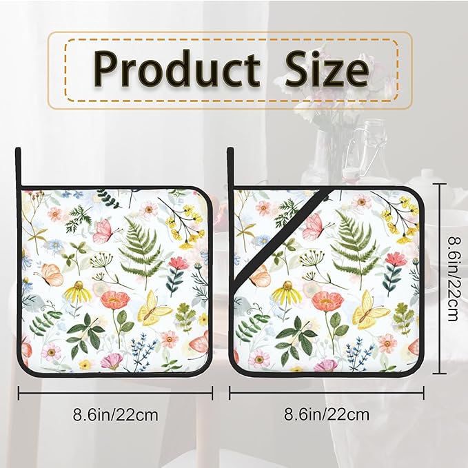Wildflowers Butterfly Herbs Pot Holder Set of 2, Heat Resistant Potholders Oven - Image 2
