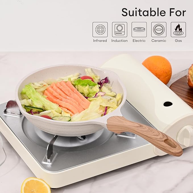 JEETEE 12.5 Inch Nonstick Frying Pan, Stone Coating Cookware, Large Omelette Pan - Image 7