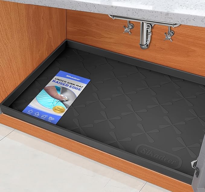 SIKADEER 22" x 22" Under Sink Mat Waterproof, Silicone Mat Kitchen Drawer Shelf by SIKADEER
