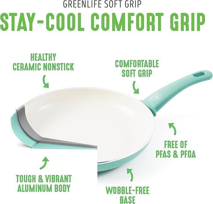 GreenLife Soft Grip 23 Piece Kitchen Cookware Pots and Frying Saucepans Set - Image 4