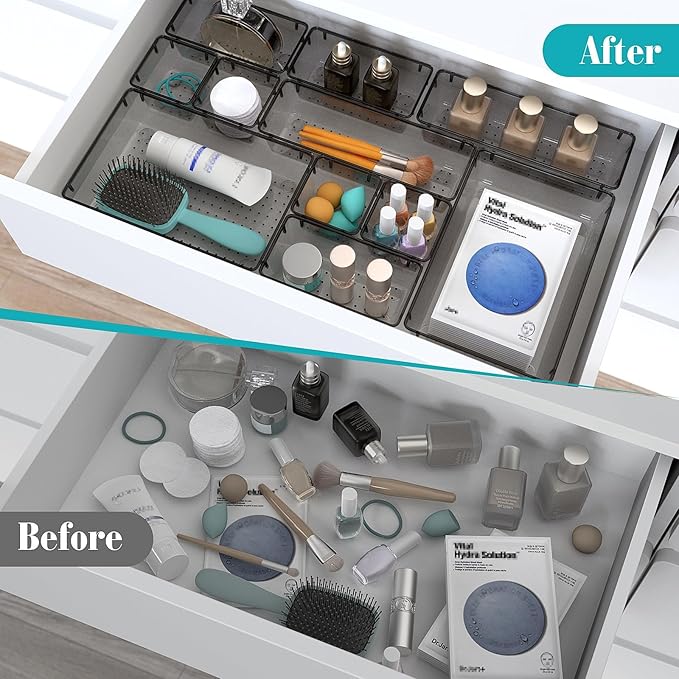 StorMiracle 7 PCS Clear Plastic Drawer Organizers Set, 4 Size Desk Drawer - Image 4