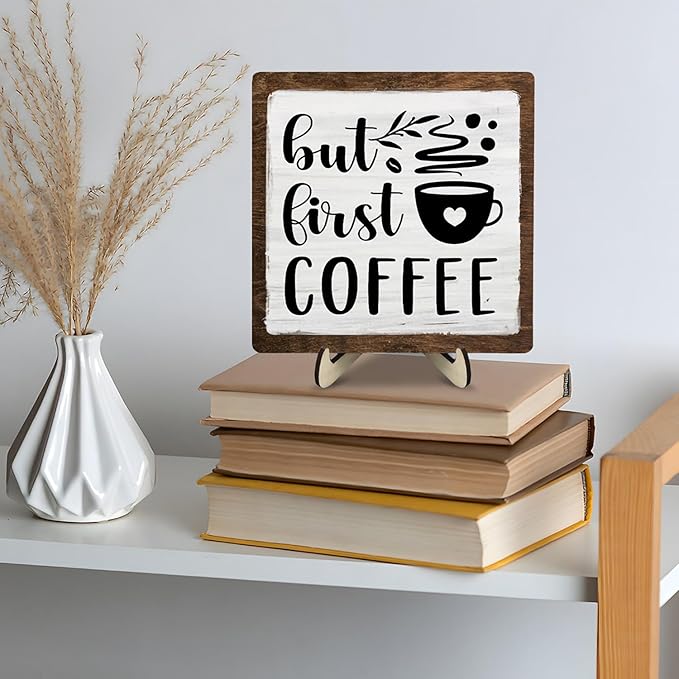 Vintage Coffee Bar Wooden Plaque Desk Sign, Farmhouse Wood Plaque Tabletop Decor - Image 4