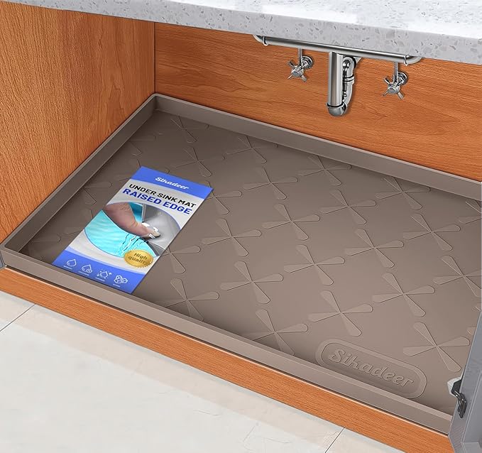 SIKADEER 28" x 19" Under Sink Mat Waterproof, Silicone Mat Kitchen Drawer Shelf by SIKADEER