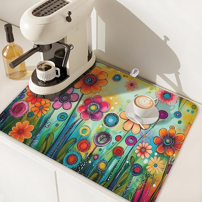 Abstract Colorful Floral Dish Drying Mat - Image 7