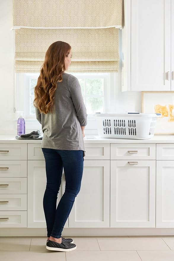 Rubbermaid Large Hip-Hugger Laundry Basket/Hamper, 1.5-Bushel, White, Stackable Storage Bin/Organizer for Bathroom/Bedroom/Dorm/Home