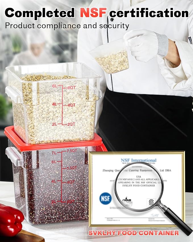 6QT Clear Food Storage Containers: 8 PCS NSF Food Storage Containers - Image 2