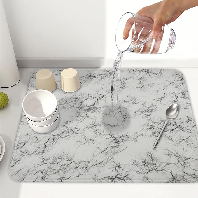 White Grey Marble Dish Drying Mat - Image 6