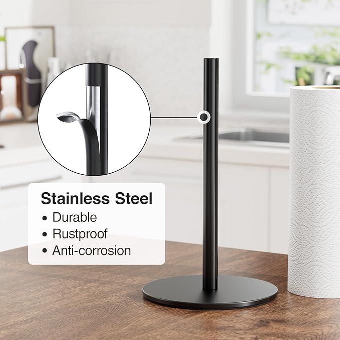 Black Paper Towel Holder Free-Standing, Premium Stainless Steel Paper Rolls - Image 3