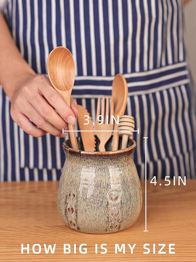 Ceramic Utensil Holder, Small Utensil Crock Ideal - Image 2