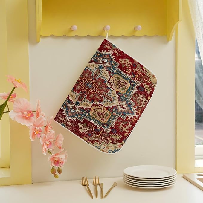 Burgundy Red Dish Drying Mat 18 x 24 inch Bohemian Rug Carpet Decorative Drying - Image 5
