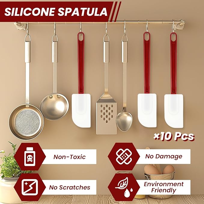10 Pcs 10 Inch Flexible Rubber Spatulas, Silicone Spatula Set, Commercial Grade - Image 2
