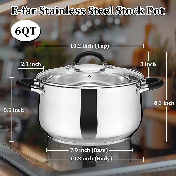 E-far 6 QT Stainless Steel Pot, Stock Cooking Pot - Image 3