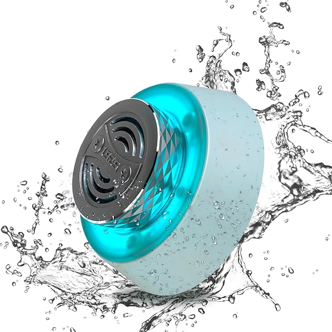 %EF%BC%B7elcometoOKJEW Okjew Bluetooth Shower Speaker, IP67 Waterproof Wireless Speaker with Colorful LED Lights, True Wireless 3D Stereo Sound, Portable Outdoor Speakers for Beach, Pool, Kayak, Travel, and Home Use (Blue)