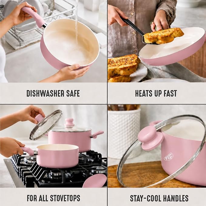 GreenLife 16-Piece Nonstick Cookware Set, Non-Toxic Ceramic Pots and Pans Set - Image 6