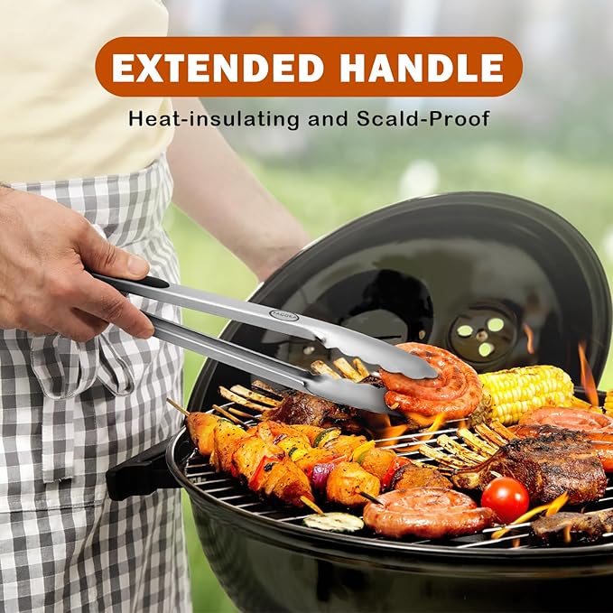 TACGEA Stainless Steel Kitchen Tongs, Silicone Non-slip Grip, Locking Grilling - Image 7
