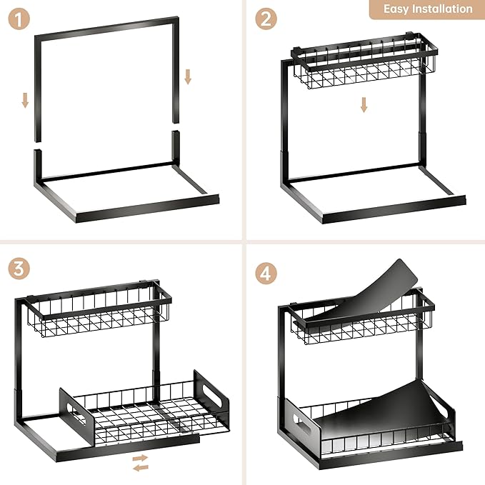 VUSIGN Under Kitchen Sink Organizer 2 Tier, Pull Out Under Sink Organizers and - Image 6